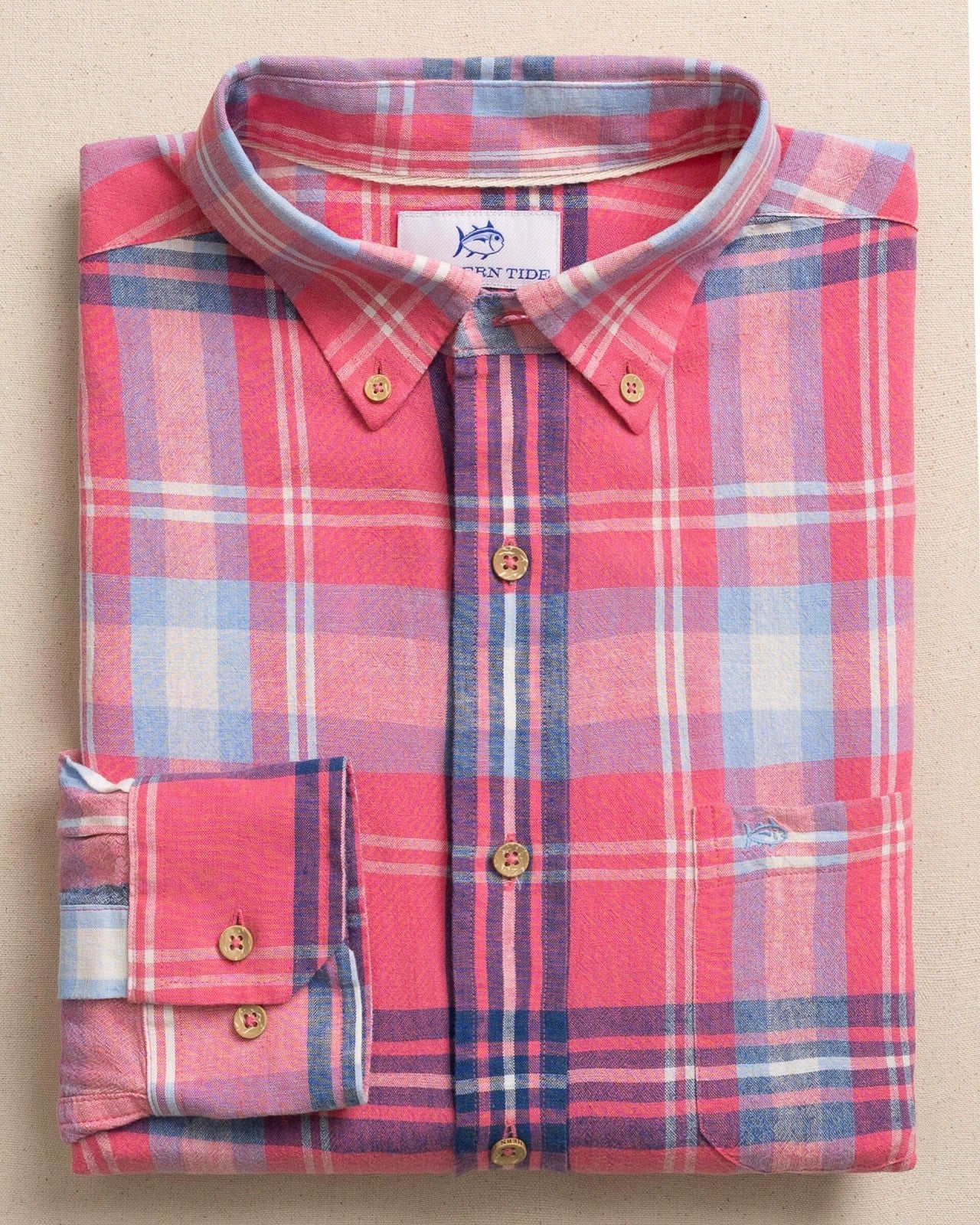 Southern Tide Cedar Island Plaid Linen Rayon Sport Shirt For Men