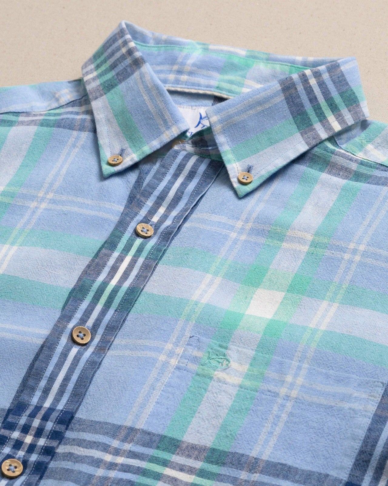 Southern Tide Cedar Island Plaid Linen Rayon Sport Shirt For Men