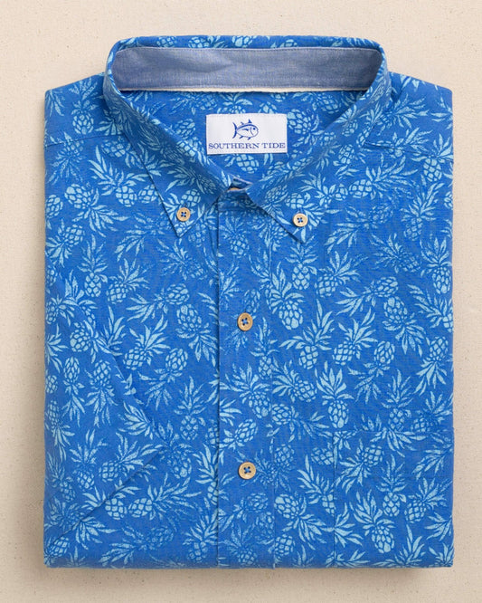 Southern Tide Pineapple Parade Short Sleeve Sport Shirt For Men|Sale