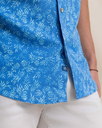 Southern Tide Pineapple Parade Short Sleeve Sport Shirt For Men|Sale