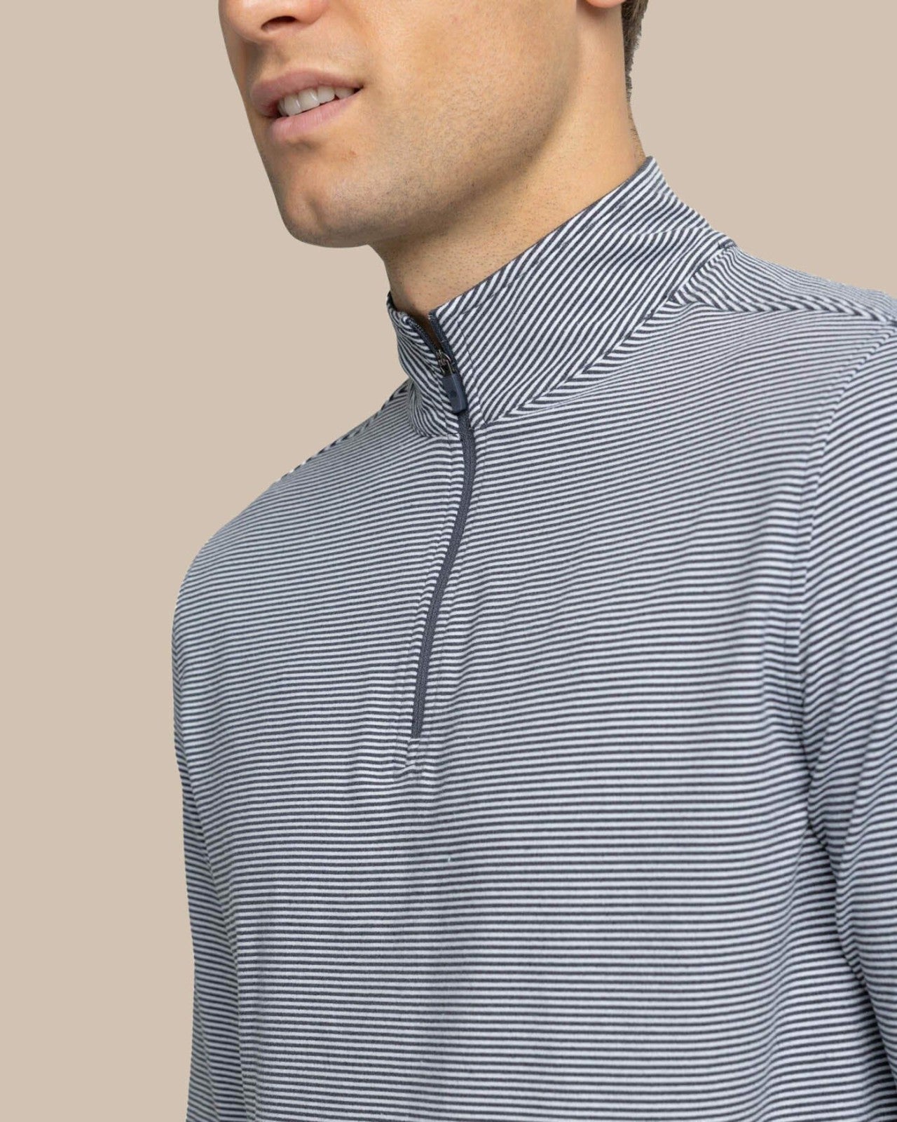 Southern Tide Cruiser Micro-Stripe Heather Quarter Zip For Men