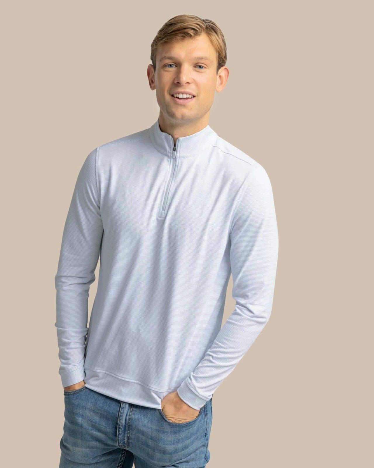 Southern Tide Cruiser Micro-Stripe Heather Quarter Zip For Men