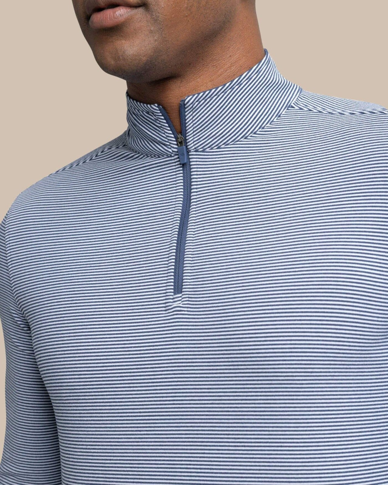 Southern Tide Cruiser Micro-Stripe Heather Quarter Zip For Men