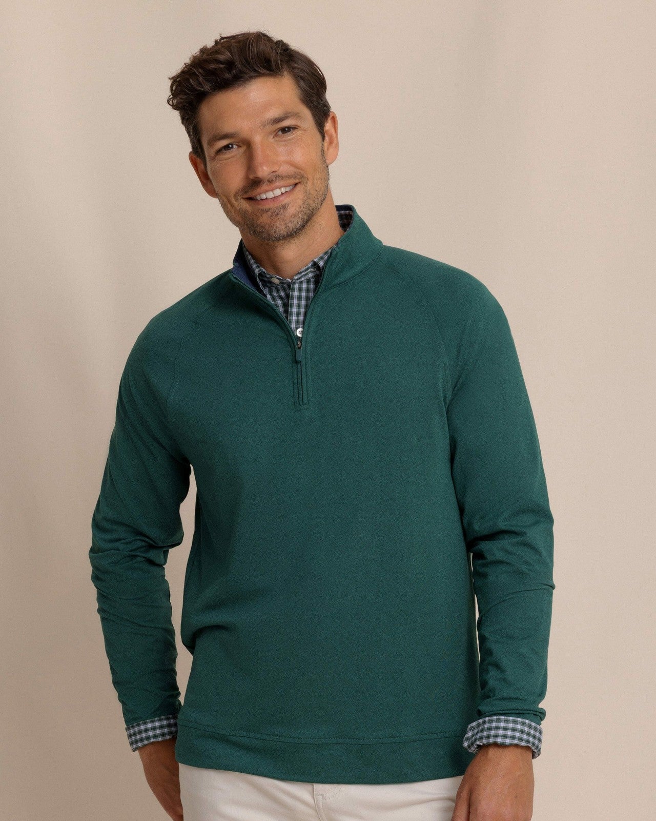 Southern Tide Cruiser Heather Quarter Zip Pullover - Green For Men