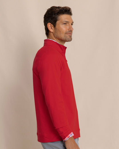 Southern Tide Cruiser Heather Quarter Zip Pullover - Crab Red For Men