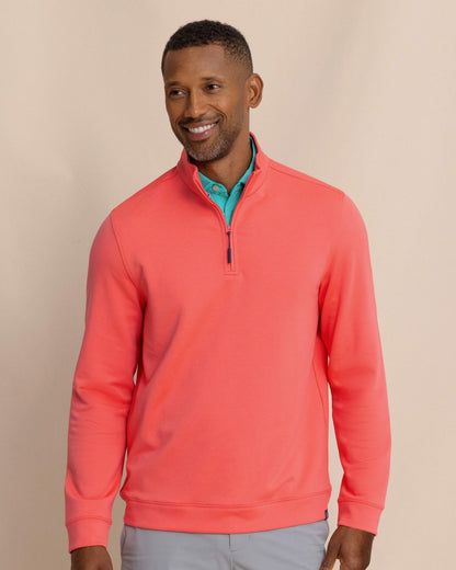 Southern Tide Schooner Quarter Zip - Sunkist Coral For Men|Sale