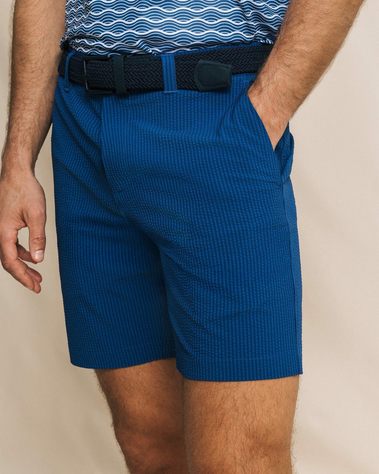 Southern Tide Seersucker 8" Performance Short - Nautical Blue For Men