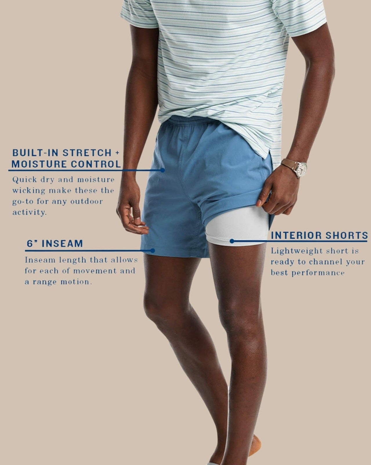 Southern Tide 6 Inch Active Short with Liner For Men|Sale