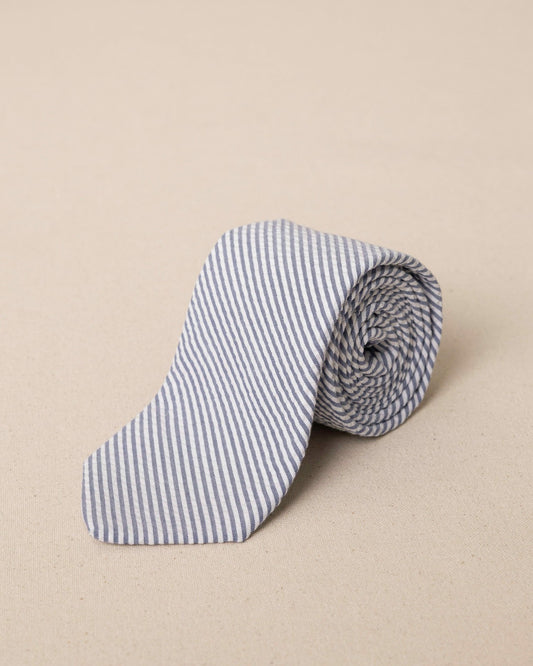 Southern Tide High Cotton Blue and White Seersucker Necktie For Men