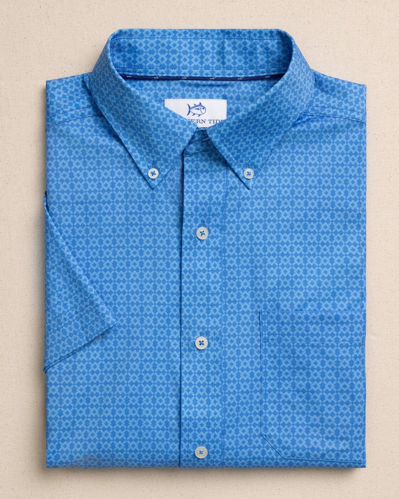 Southern Tide Seaside Geo Short Sleeve Sport Shirt For Men|Sale