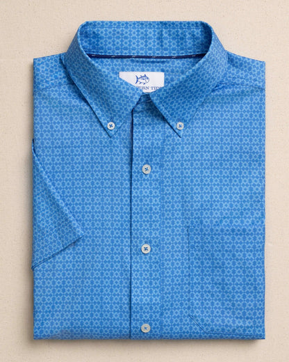 Southern Tide Seaside Geo Short Sleeve Sport Shirt For Men|Sale