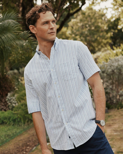 Southern Tide Marina Seersucker Short Sleeve Sport Shirt For Men|Sale