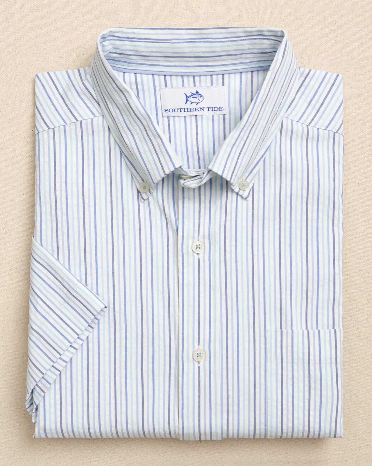 Southern Tide Marina Seersucker Short Sleeve Sport Shirt For Men|Sale