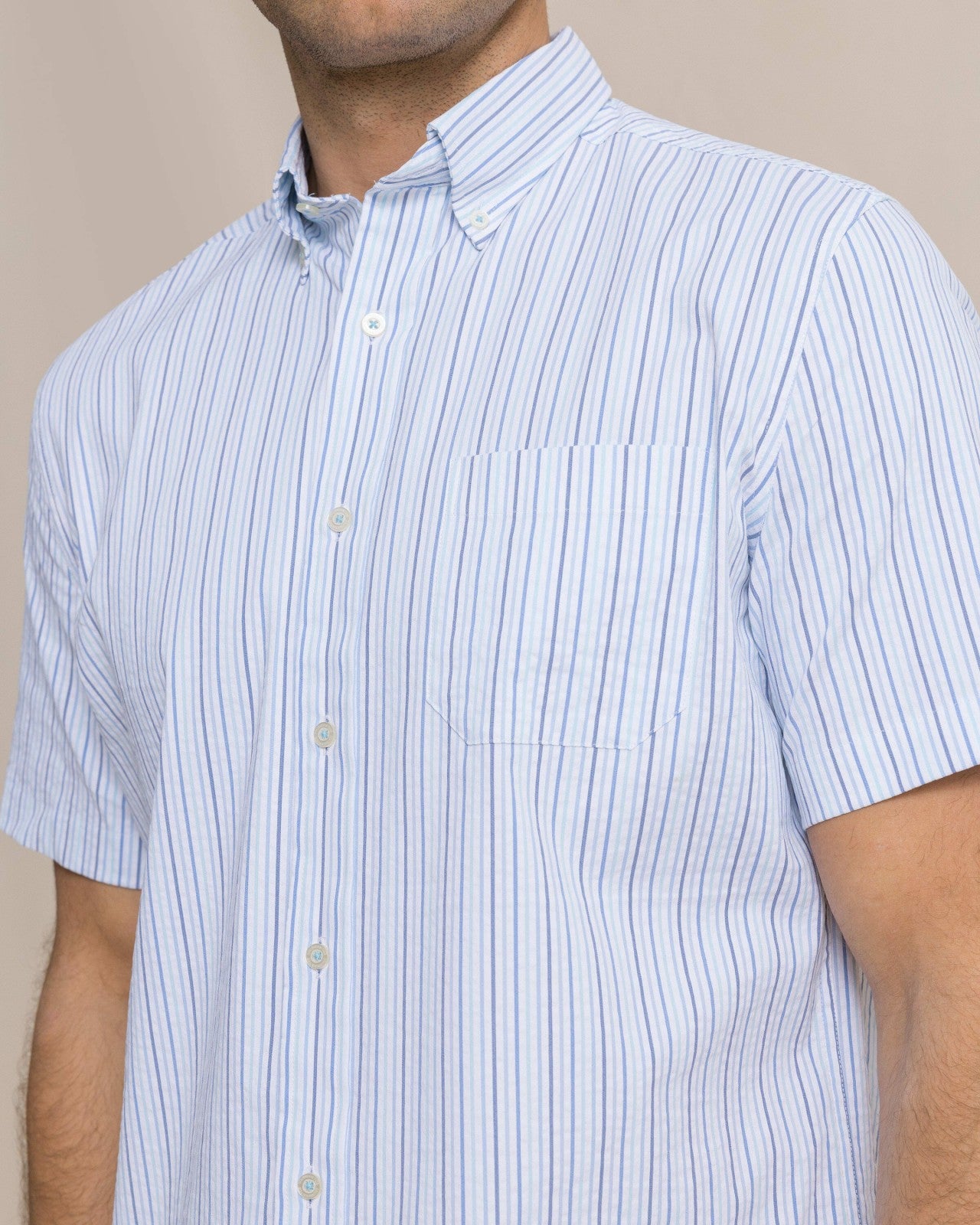 Southern Tide Marina Seersucker Short Sleeve Sport Shirt For Men|Sale