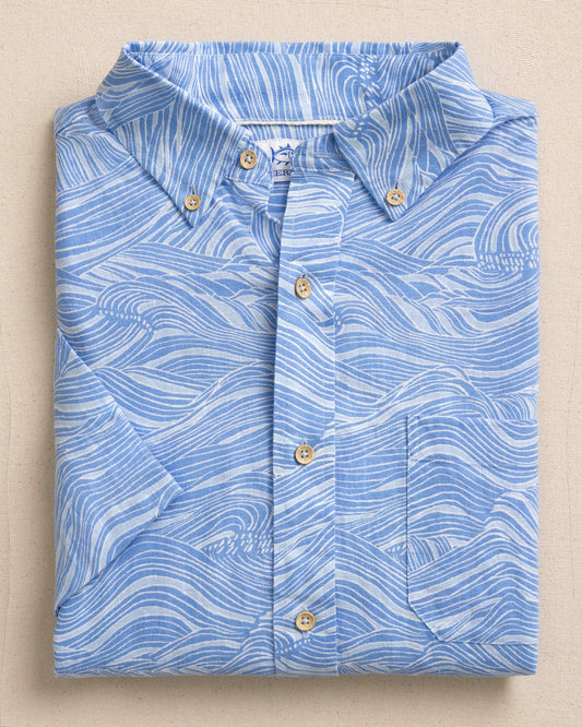 Southern Tide Rolling Waves Short Sleeve Sport Shirt For Men|Sale