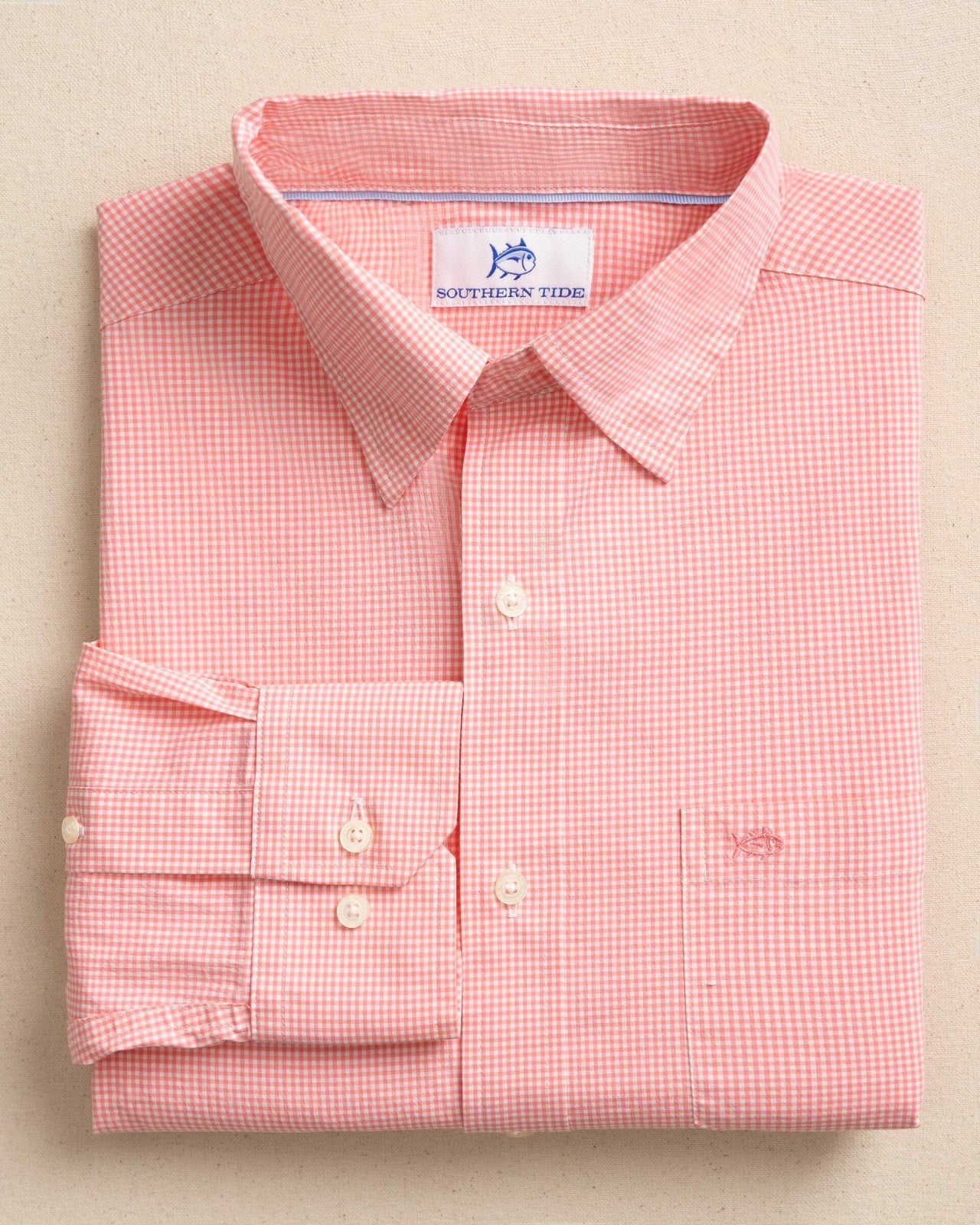 Southern Tide Charleston Parkwood Micro-Gingham Shirt - Coral For Men|Sale
