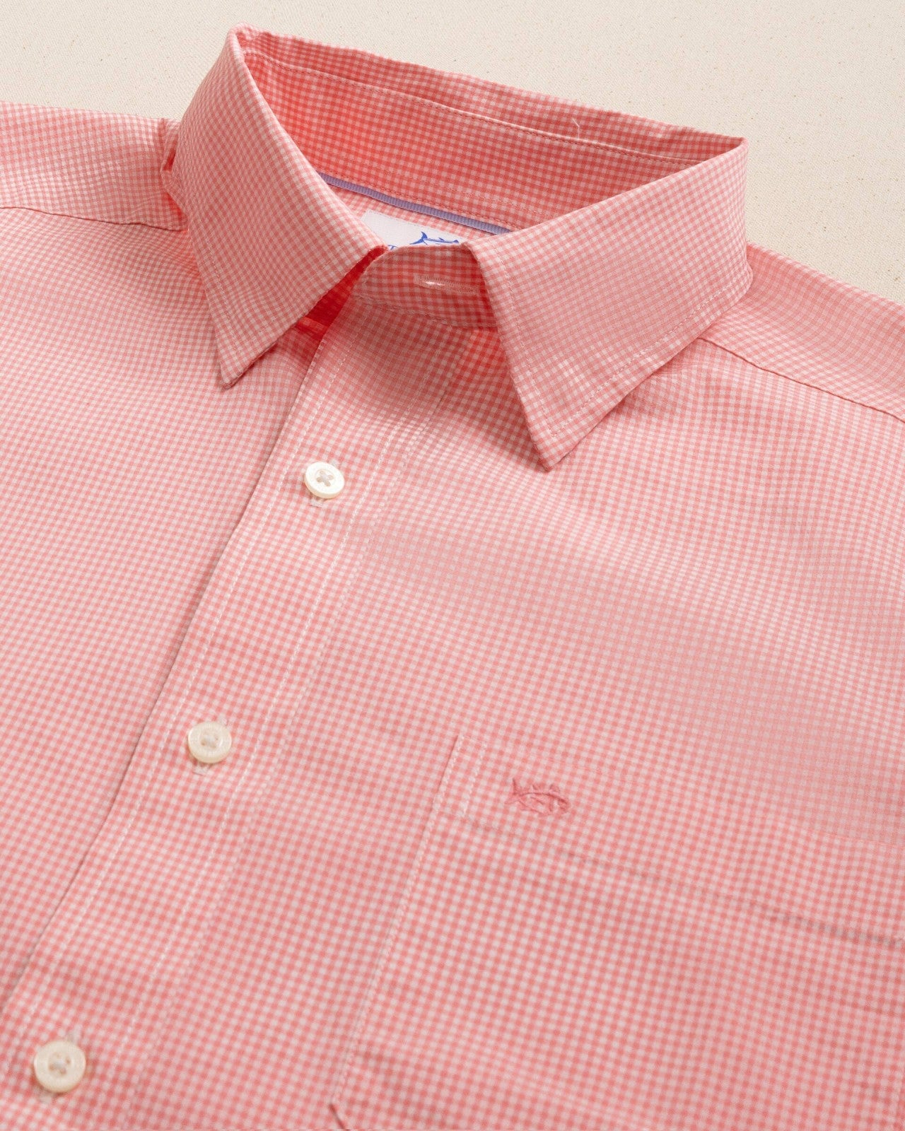 Southern Tide Charleston Parkwood Micro-Gingham Shirt - Coral For Men|Sale