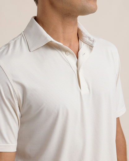 Southern Tide brrr°®-eeze Meadowbrook Stripe Polo - Sand White For Men|Sale