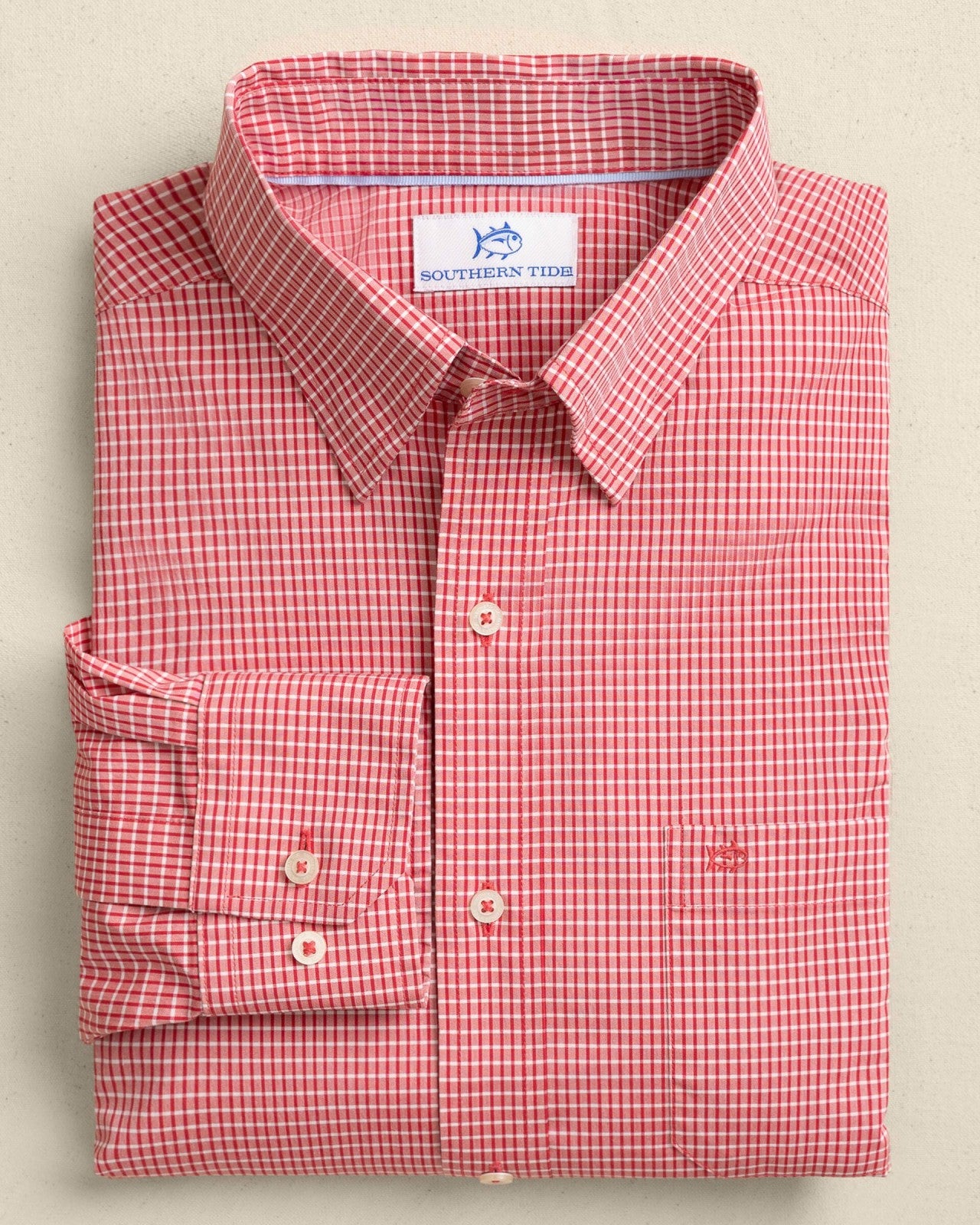 Southern Tide Crofton Plaid Charleston Sport Shirt - Red For Men|Sale