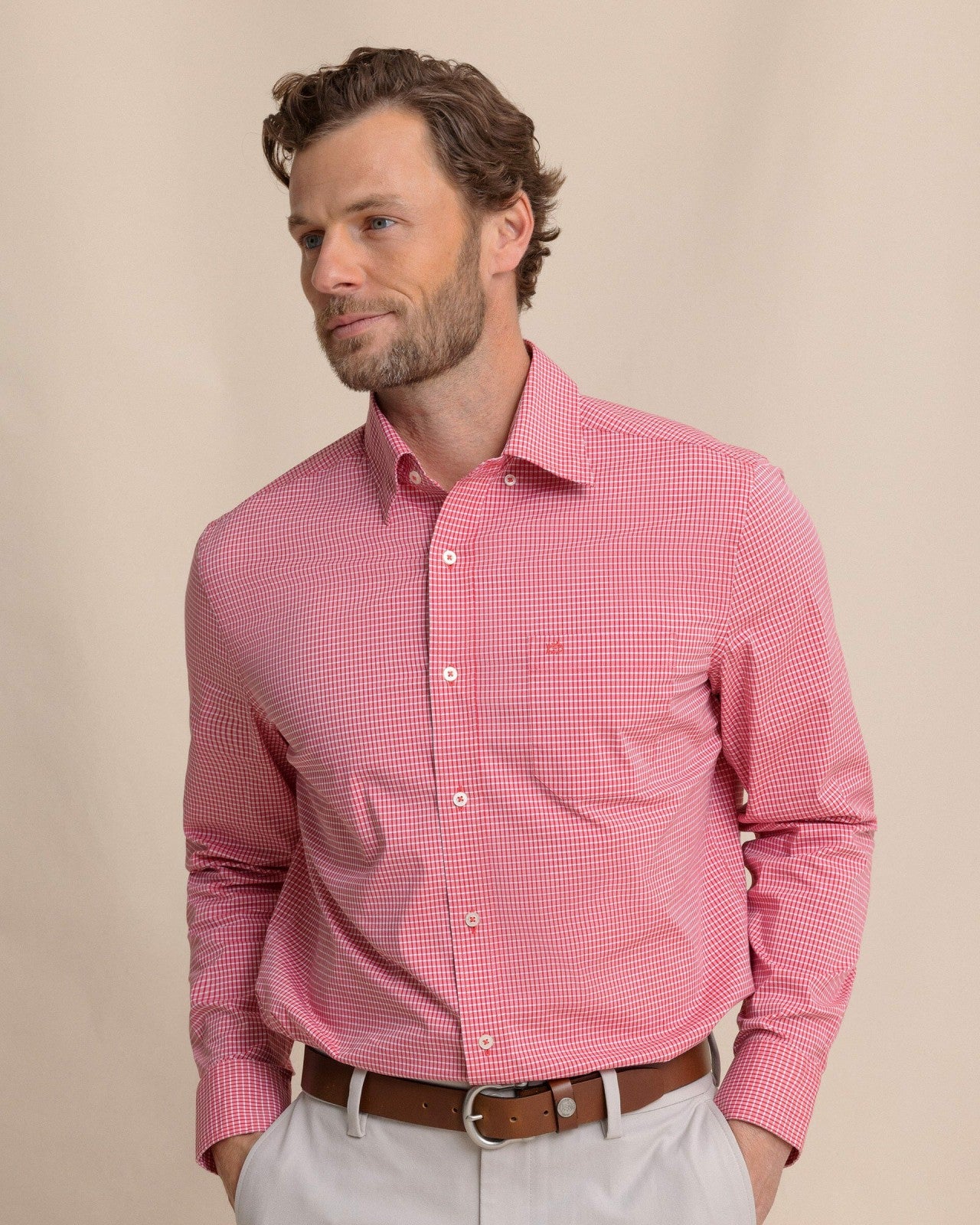 Southern Tide Crofton Plaid Charleston Sport Shirt - Red For Men|Sale