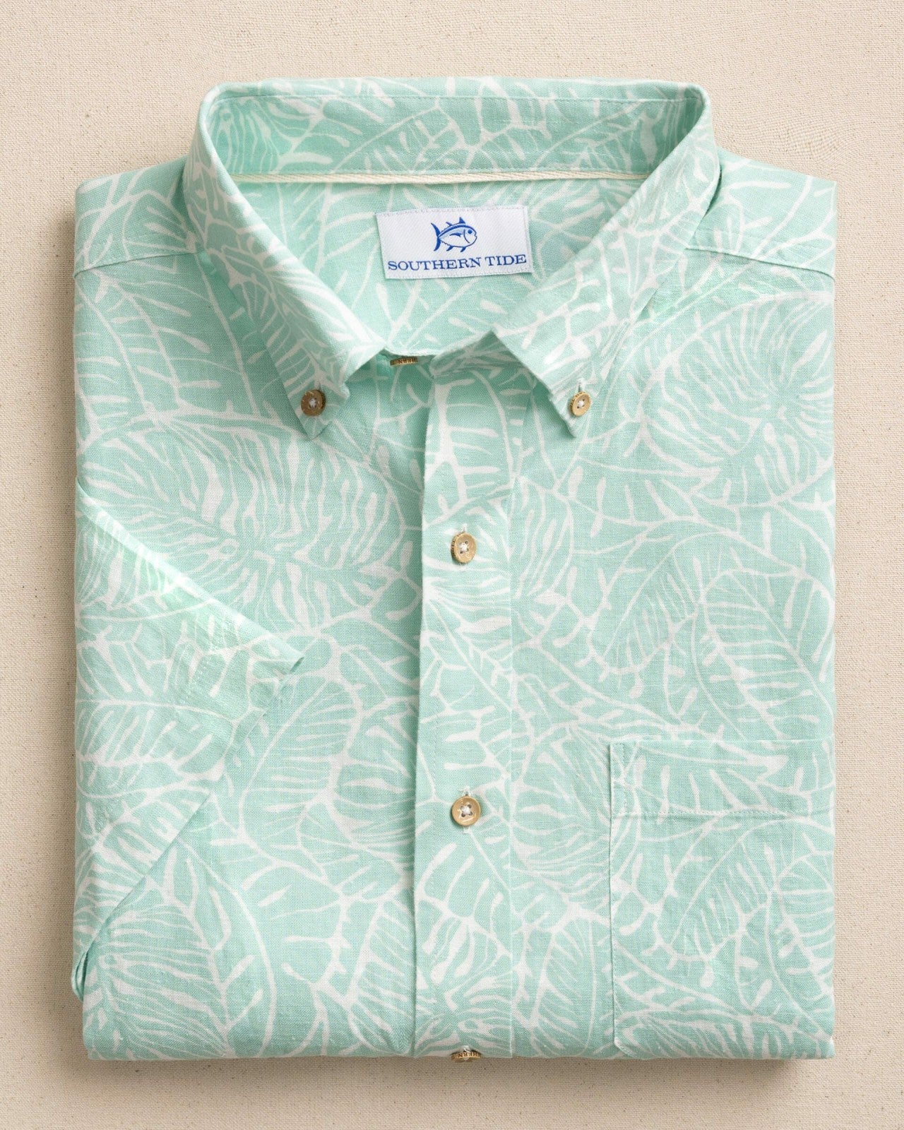 Southern Tide Beach Palms Linen Rayon Short Sleeve Sport Shirt For Men|Sale