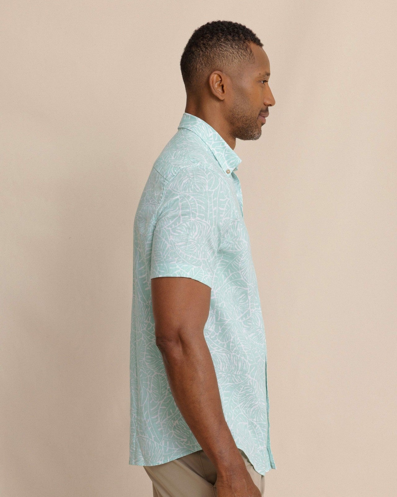 Southern Tide Beach Palms Linen Rayon Short Sleeve Sport Shirt For Men|Sale