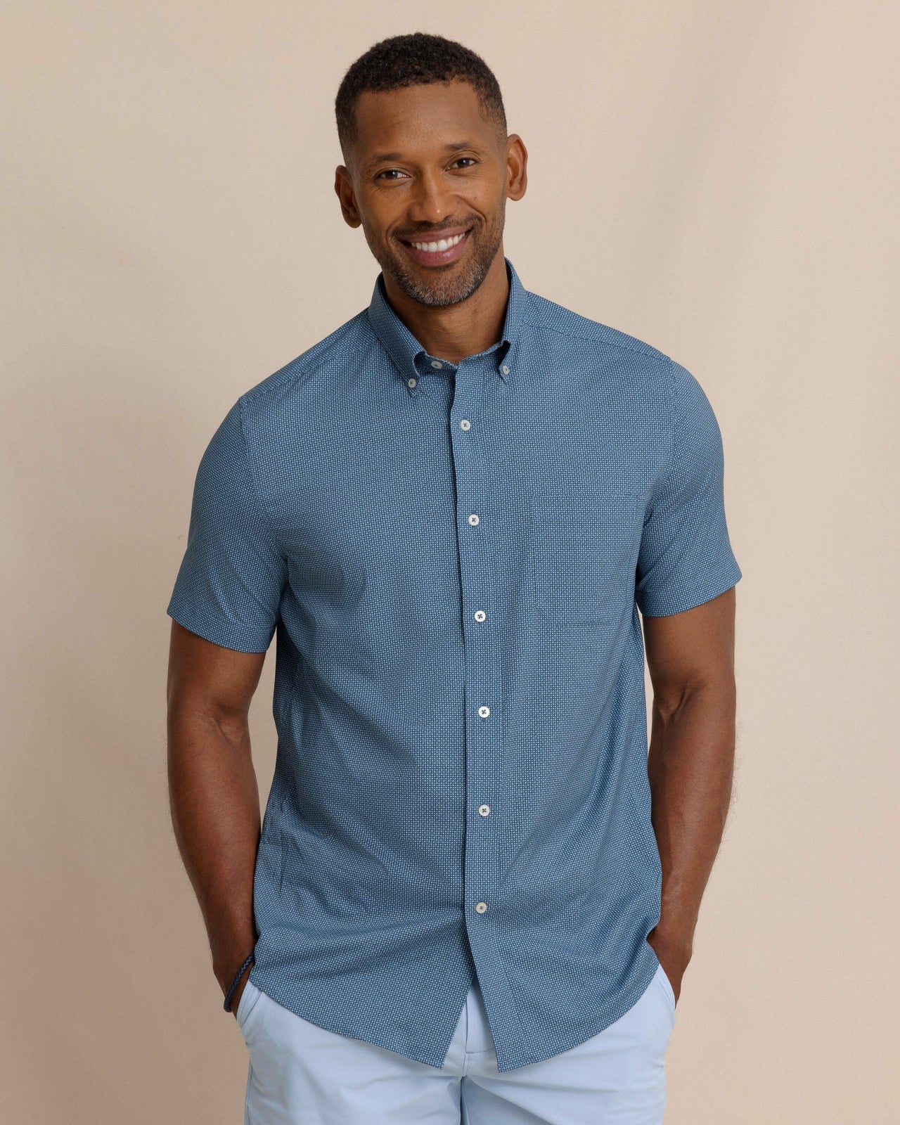 Southern Tide Eastport Heather brrr°® Short Sleeve Sport Shirt For Men|Sale