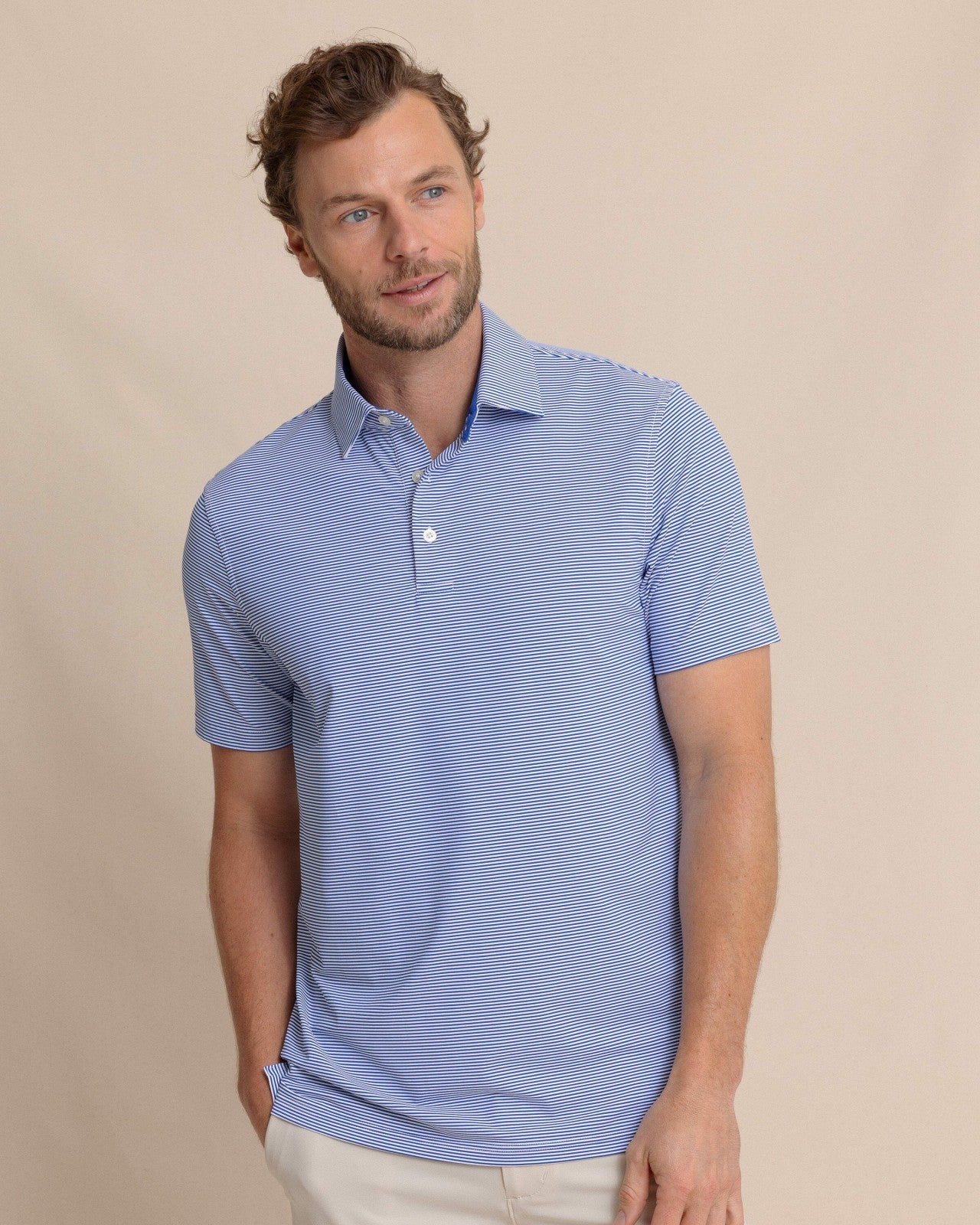 Southern Tide brrr°®-eeze Meadowbrook Stripe Polo - Surf Blue For Men|Sale