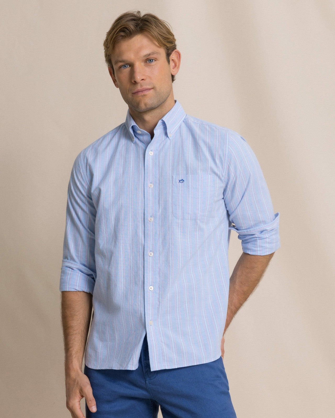 Southern Tide Beachside Charleston Oxford Stripe Sport Shirt For Men|Sale