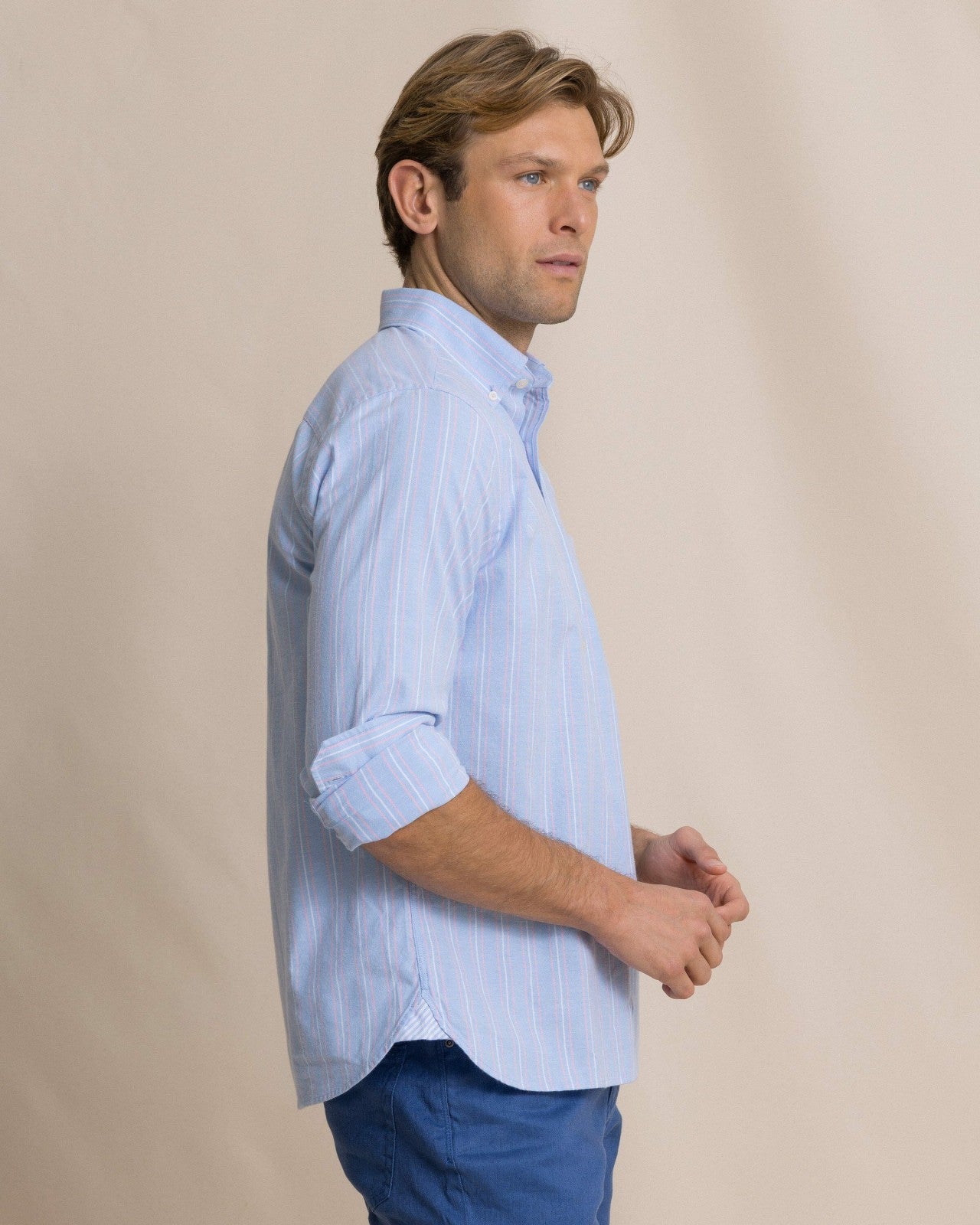 Southern Tide Beachside Charleston Oxford Stripe Sport Shirt For Men|Sale