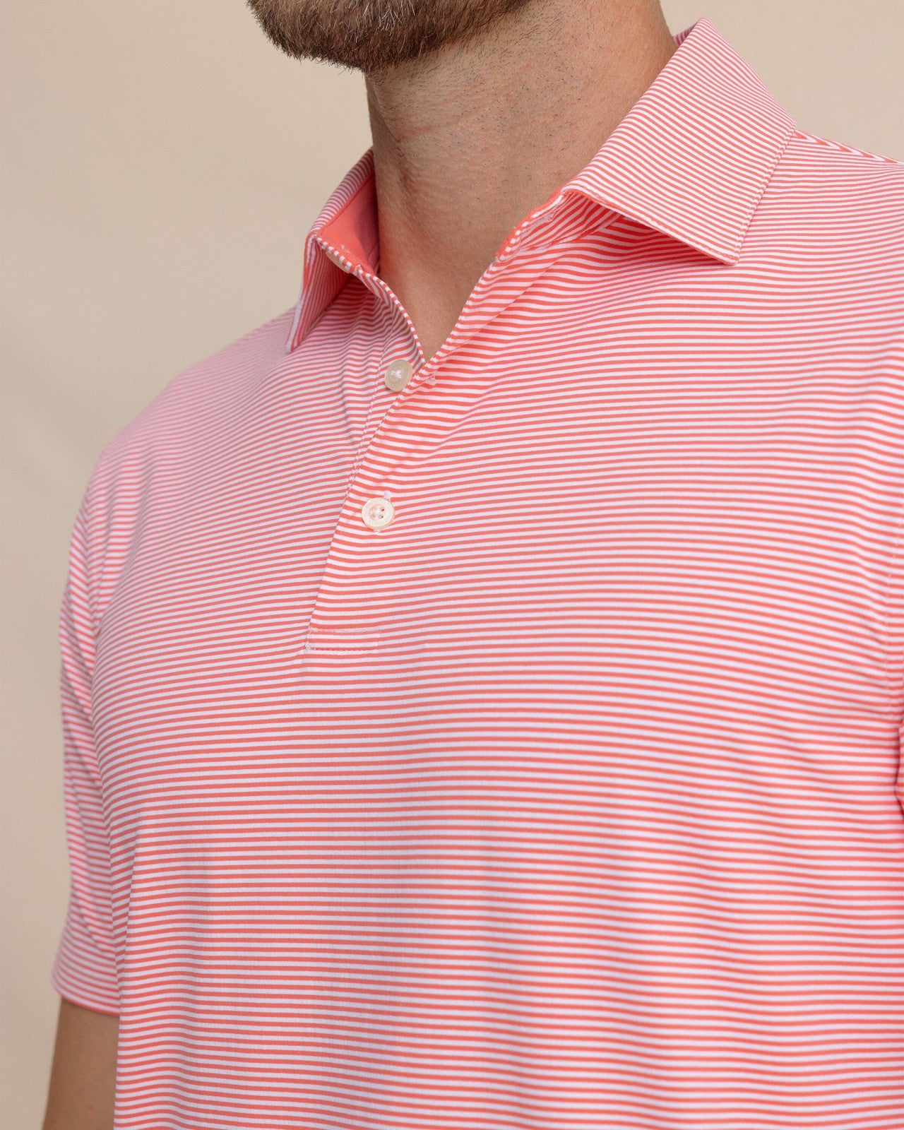 Southern Tide brrr°®-eeze Meadowbrook Stripe Polo - Coral For Men|Sale
