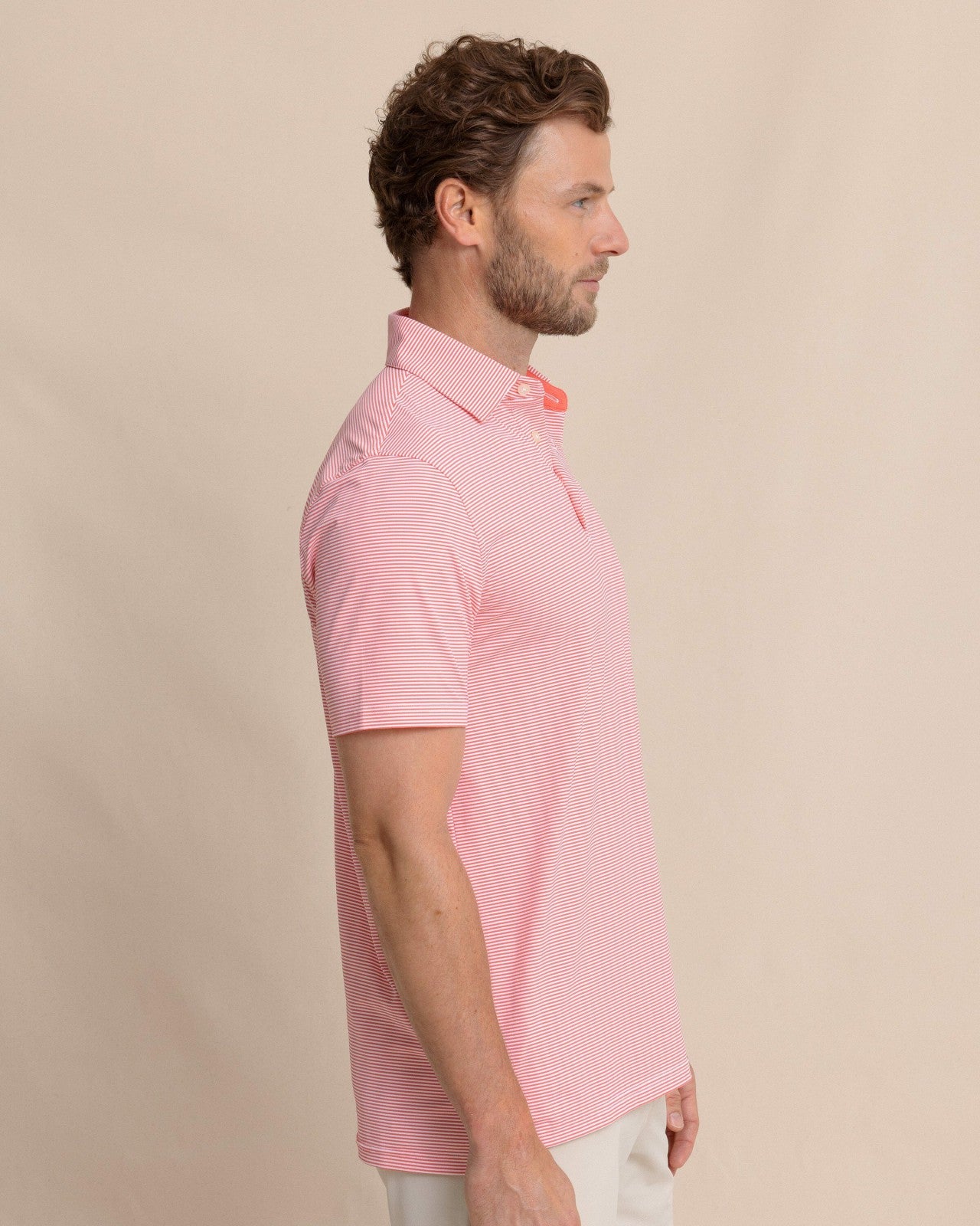 Southern Tide brrr°®-eeze Meadowbrook Stripe Polo - Coral For Men|Sale