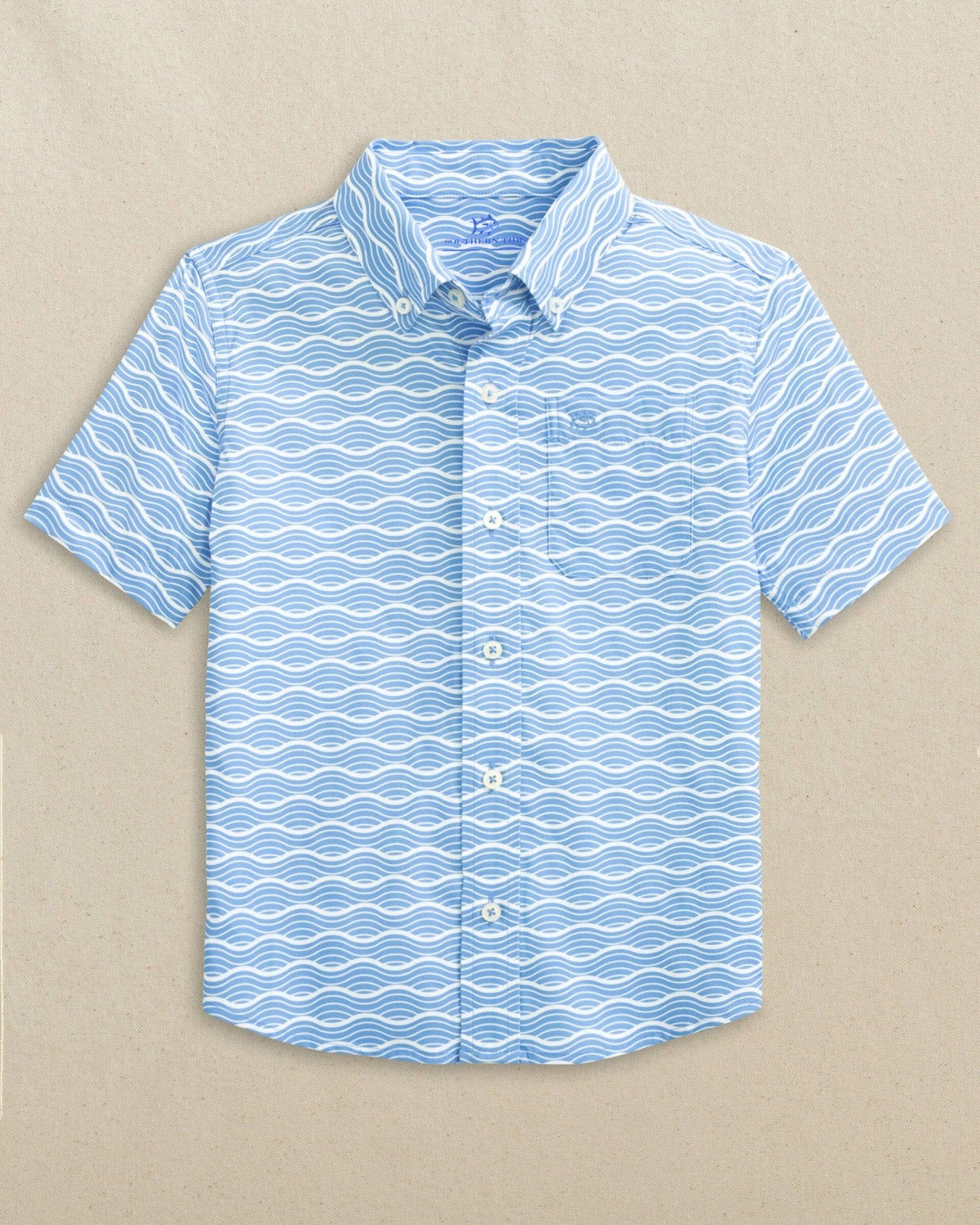 Southern Tide Boys Waves Coastal Breeze® Short Sleeve Sport Shirt For Men|Kids