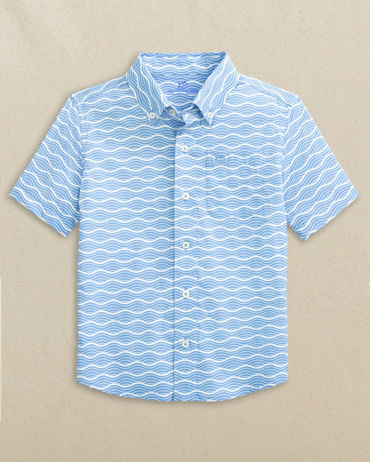 Southern Tide Boys Waves Coastal Breeze® Short Sleeve Sport Shirt For Men|Kids
