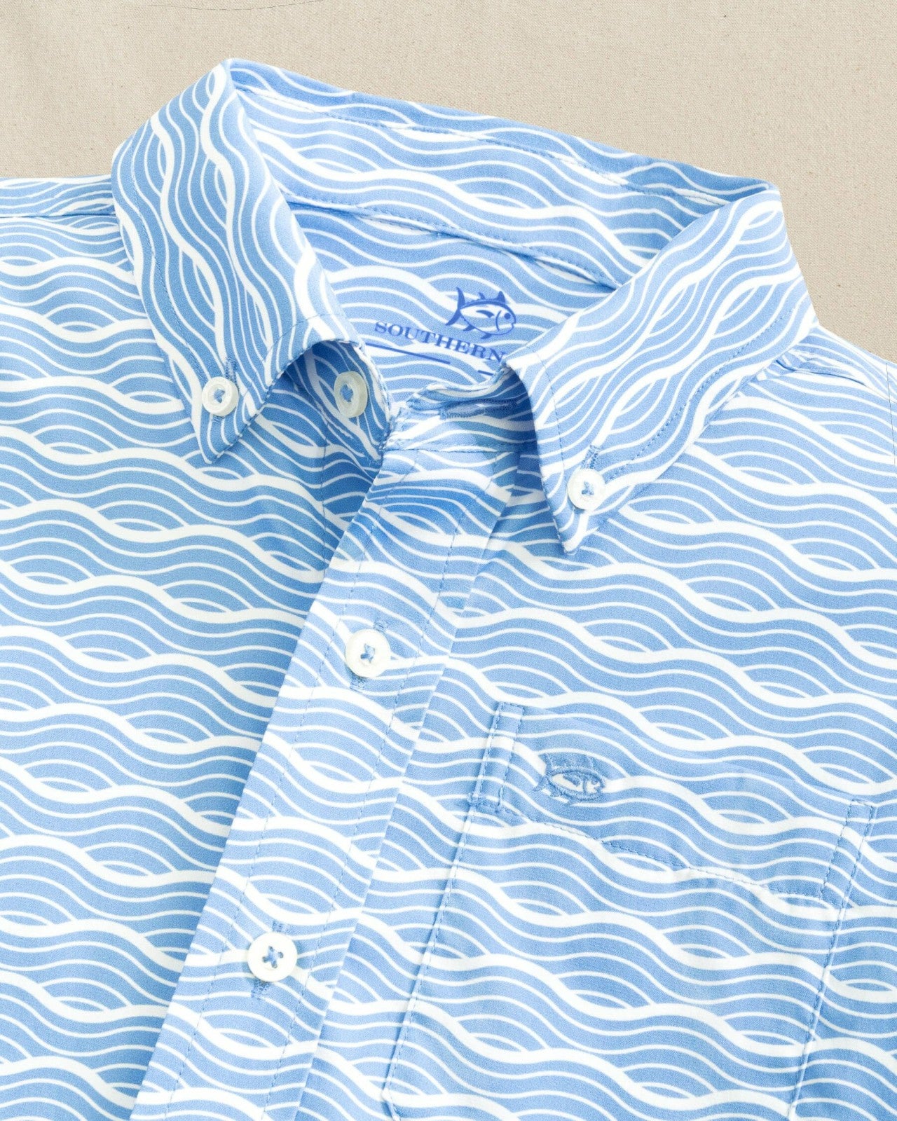 Southern Tide Boys Waves Coastal Breeze® Short Sleeve Sport Shirt For Men|Kids