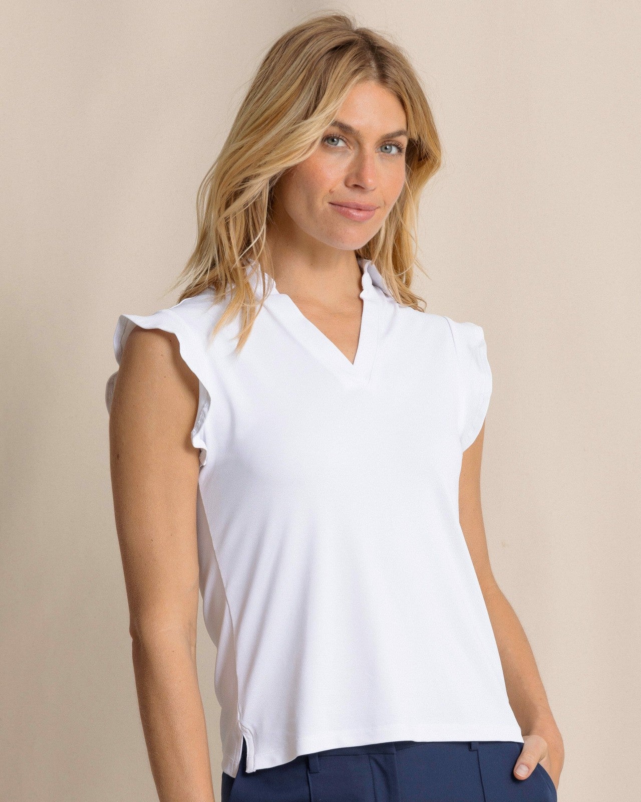 Southern Tide Dayna Active Ruffle Polo Tank For Women