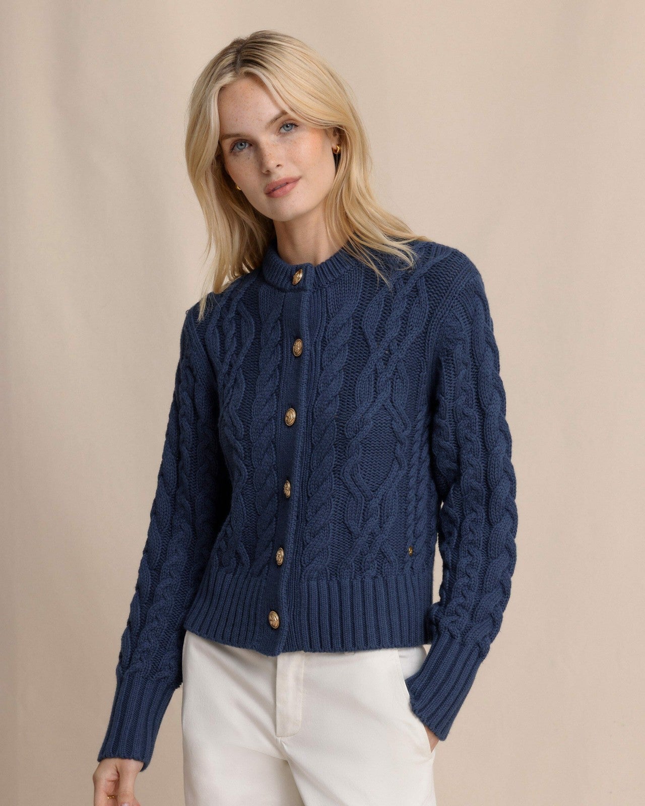 Southern Tide Clarke Cable Knit Cardigan - Dress Blue For Women
