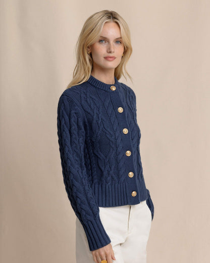 Southern Tide Clarke Cable Knit Cardigan - Dress Blue For Women
