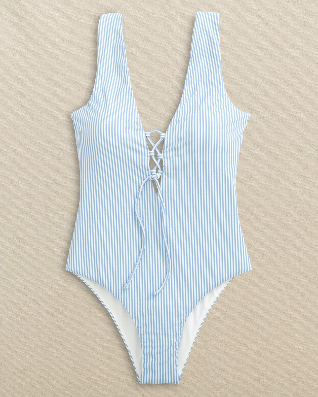Southern Tide Seersucker Lace-Up One-Piece Swimsuit For Women