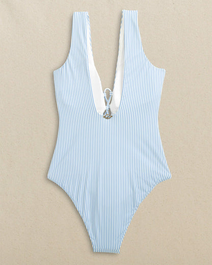 Southern Tide Seersucker Lace-Up One-Piece Swimsuit For Women