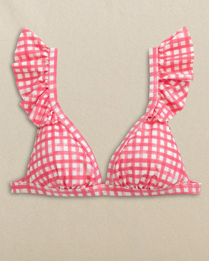 Southern Tide Gingham Banded Ruffle Bikini Top For Women