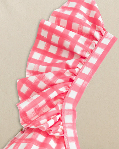 Southern Tide Gingham Banded Ruffle Bikini Top For Women