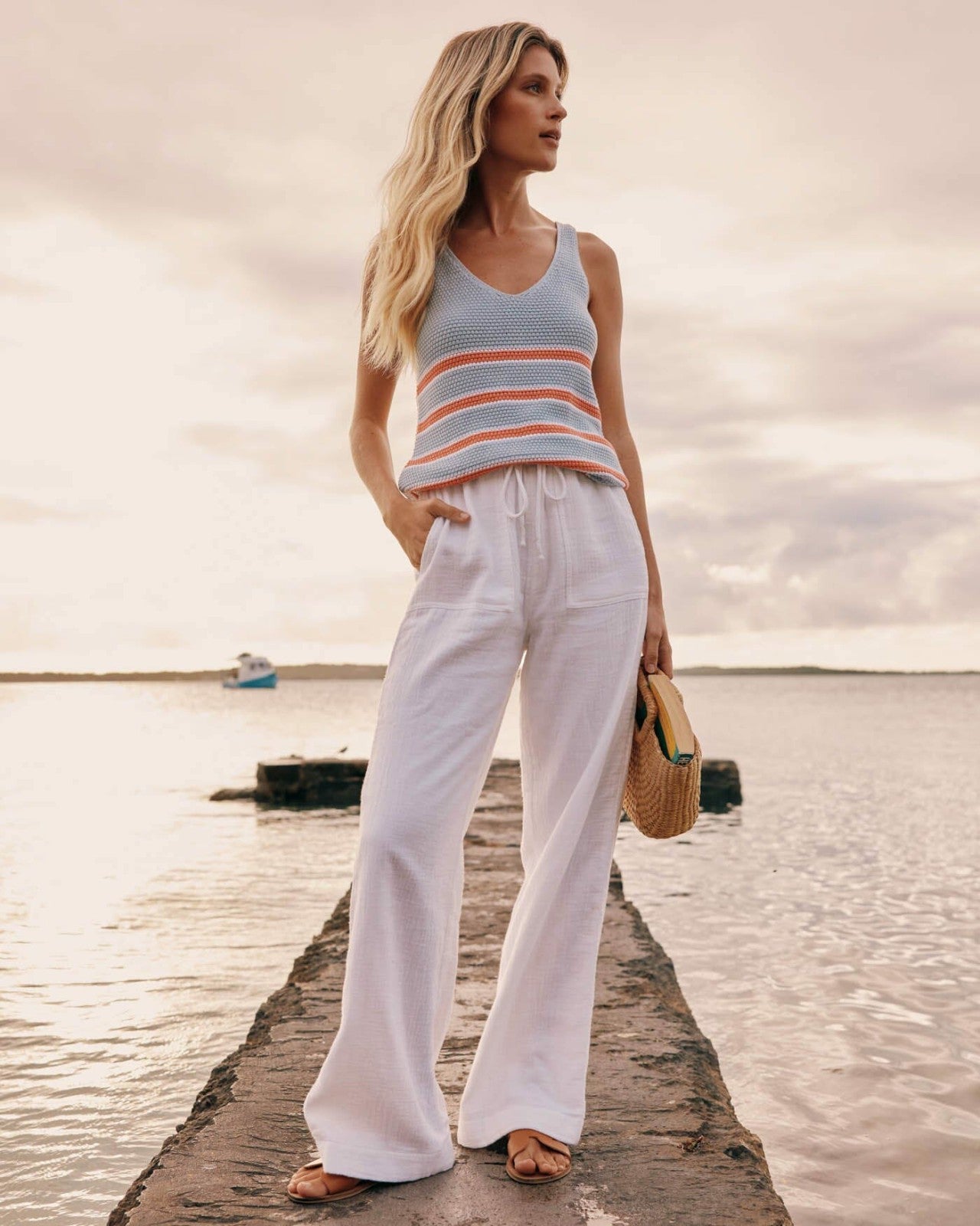 Southern Tide Laken Wide Leg Pant - Classic White For Women