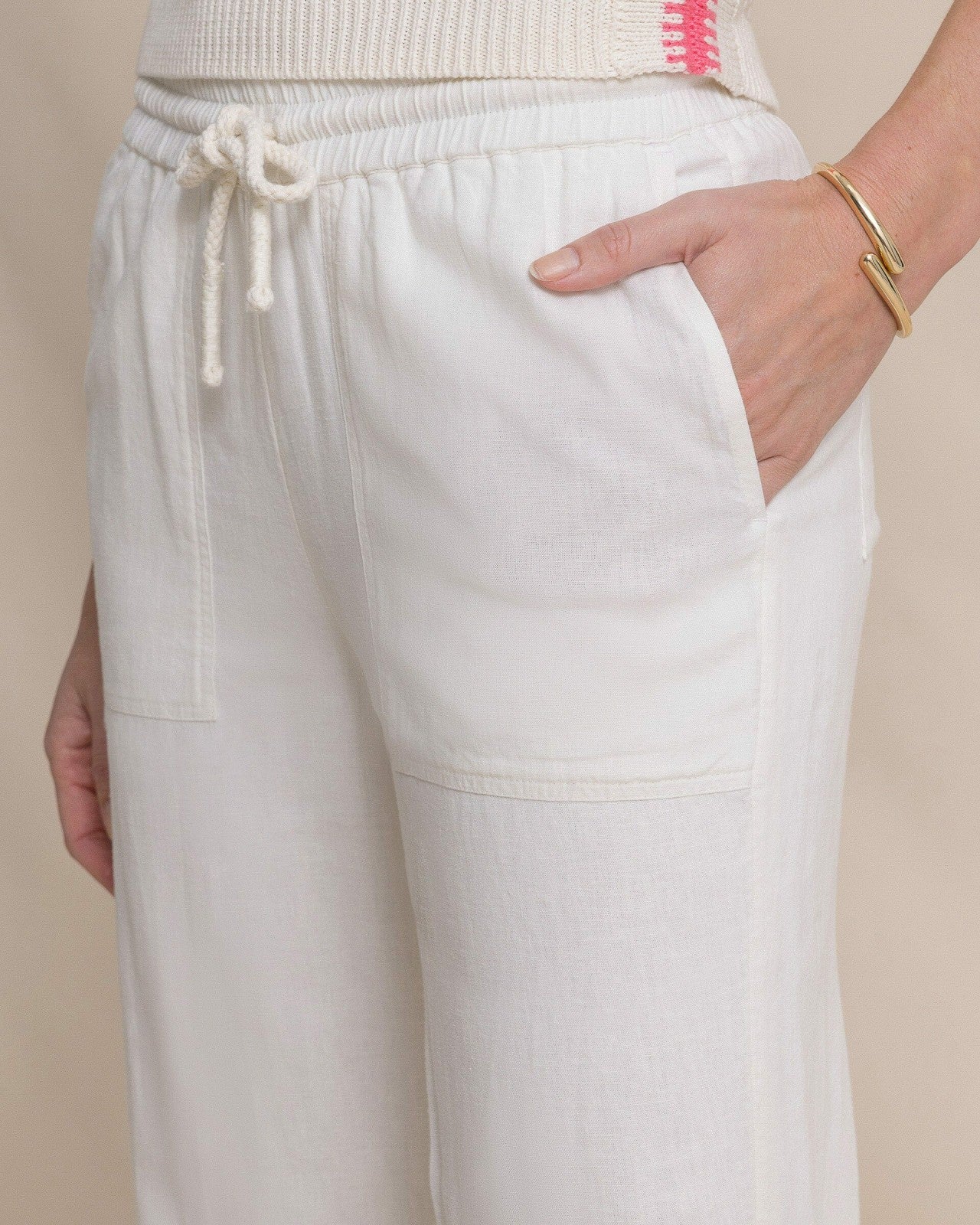 Southern Tide Laken Linen Wide Leg Pant - Sand White For Women