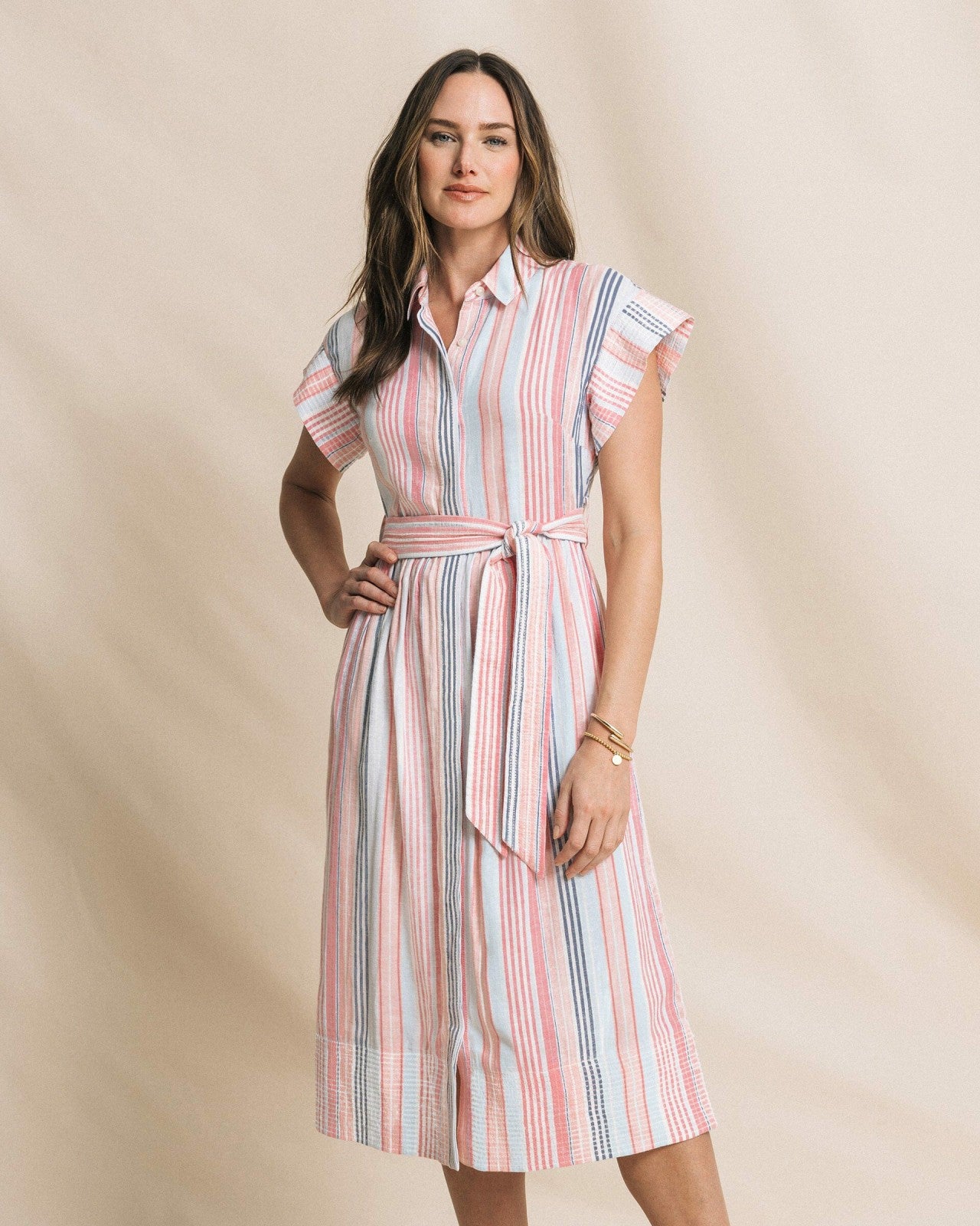 Southern Tide Tinley Striped Belted Midi Shirtdress For Women