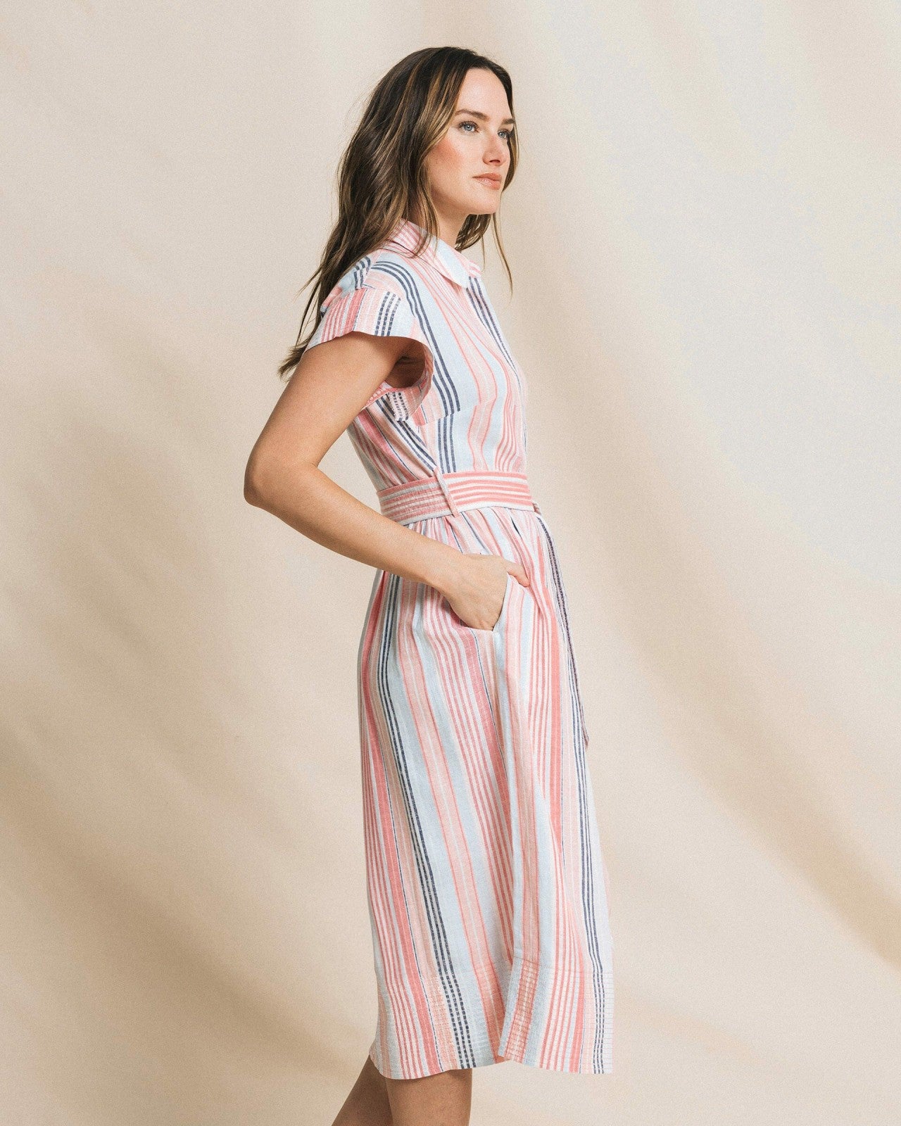 Southern Tide Tinley Striped Belted Midi Shirtdress For Women