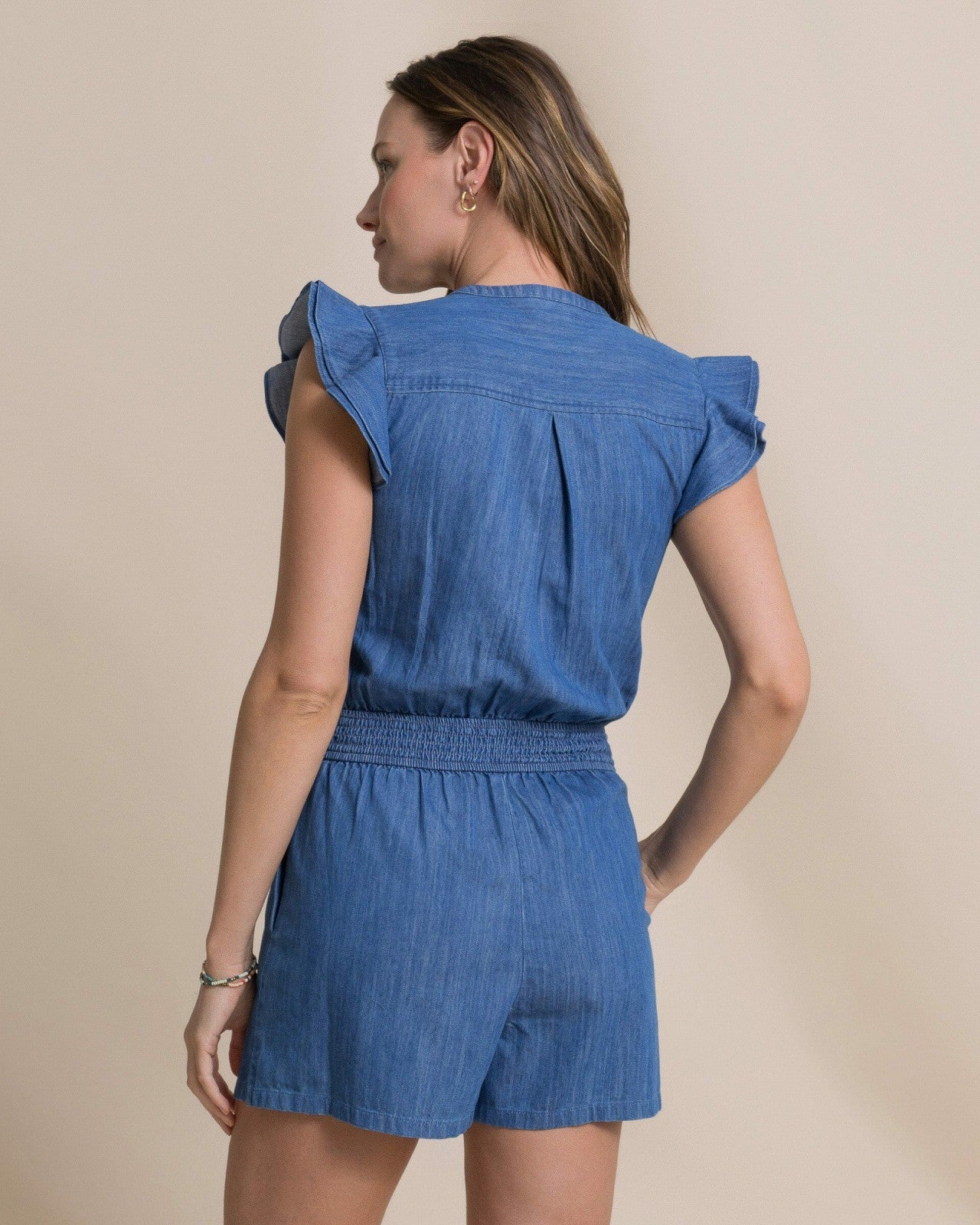 Southern Tide Evalyn Flutter Sleeve Smocked Romper For Women