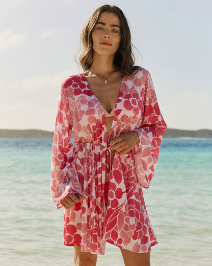 Southern Tide Floral Bell Sleeve Short Tunic Cover-Up For Women