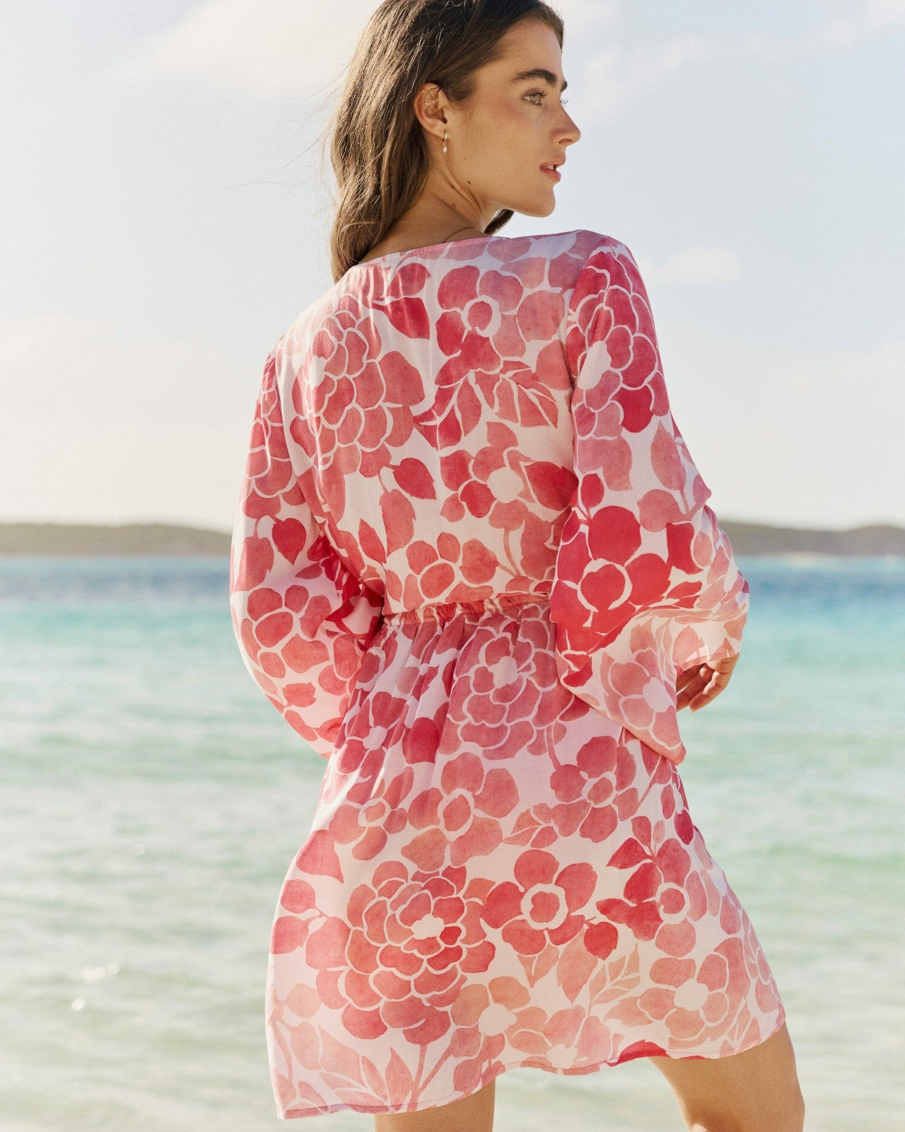 Southern Tide Floral Bell Sleeve Short Tunic Cover-Up For Women