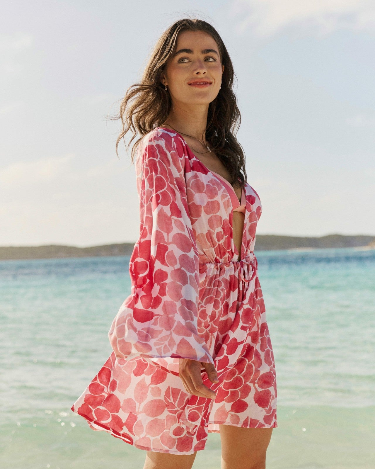 Southern Tide Floral Bell Sleeve Short Tunic Cover-Up For Women